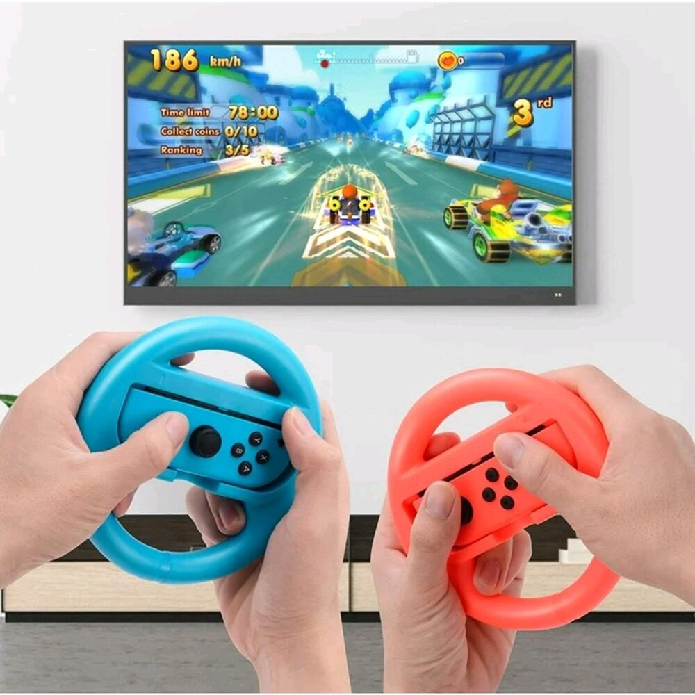 2 Pc Set Pack Steering Wheel for Nintendo Switch Joy-Con Blue & Red Press Play